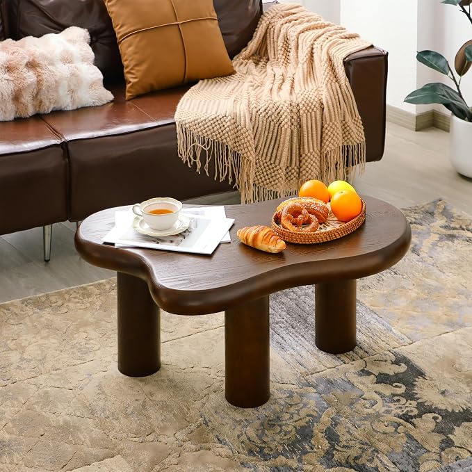 34 Inch Cloud Coffee Table, Modern Wood Center Table with 3-Leg Design, Walnut Accent Coffee Table for Living Room, Bedroom, Balcony & Patio - Image 3