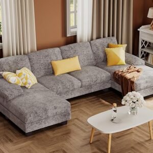 U-Shaped Sectional Sofa 4-Seater Grey Chenille
